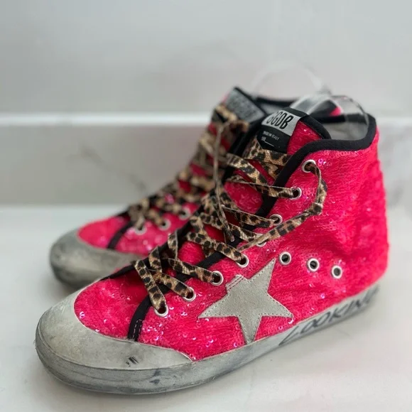 GOLDEN GOOSE Francy High Top Chuck Style Pink Sparkles Size 39 IT 9 US RARE - Picture 1 of 11